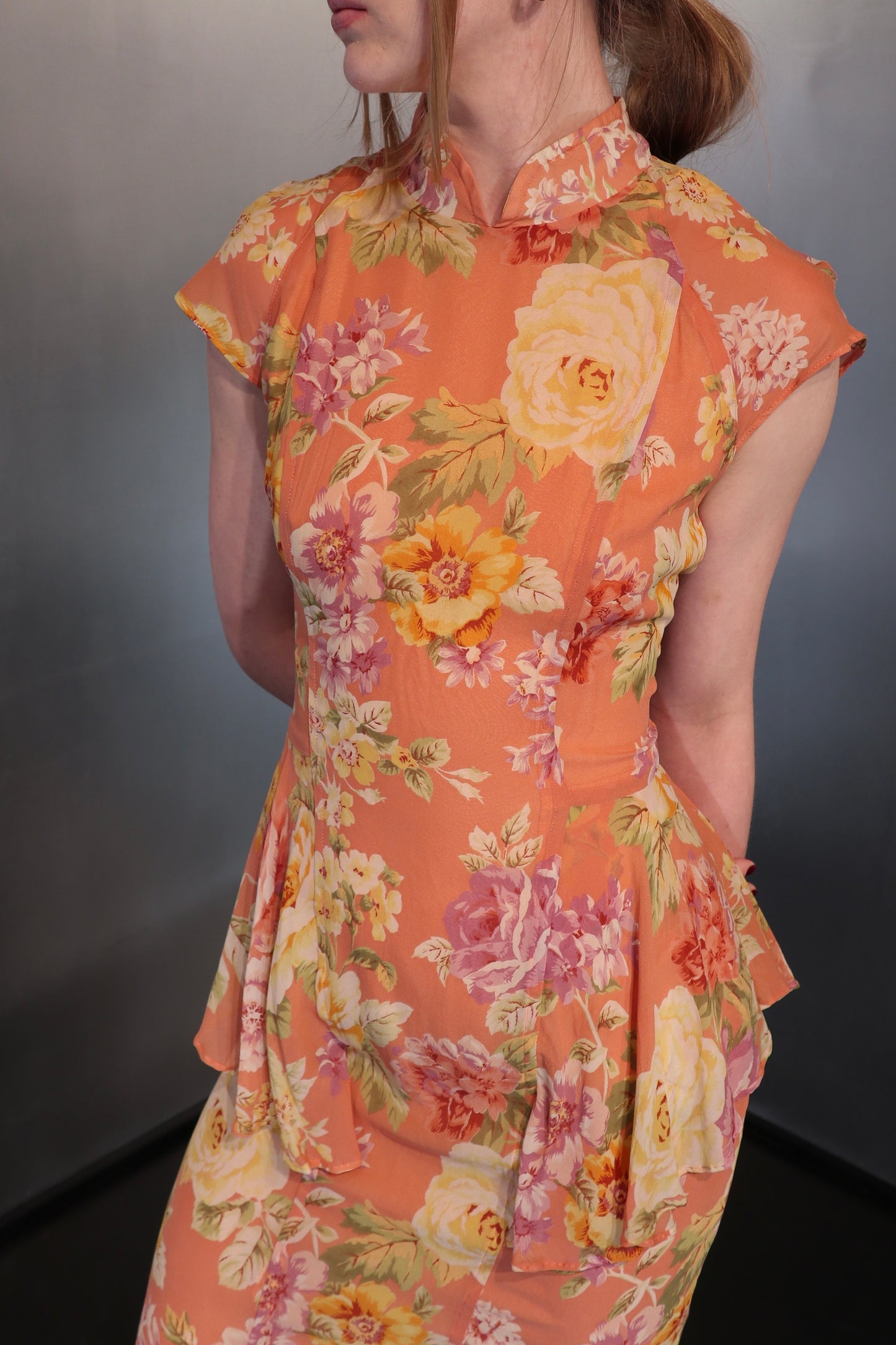 Guy Laroche Peach Floral Silk Dress