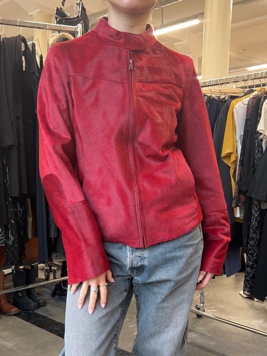 Burgundy Cowfur leather jacket