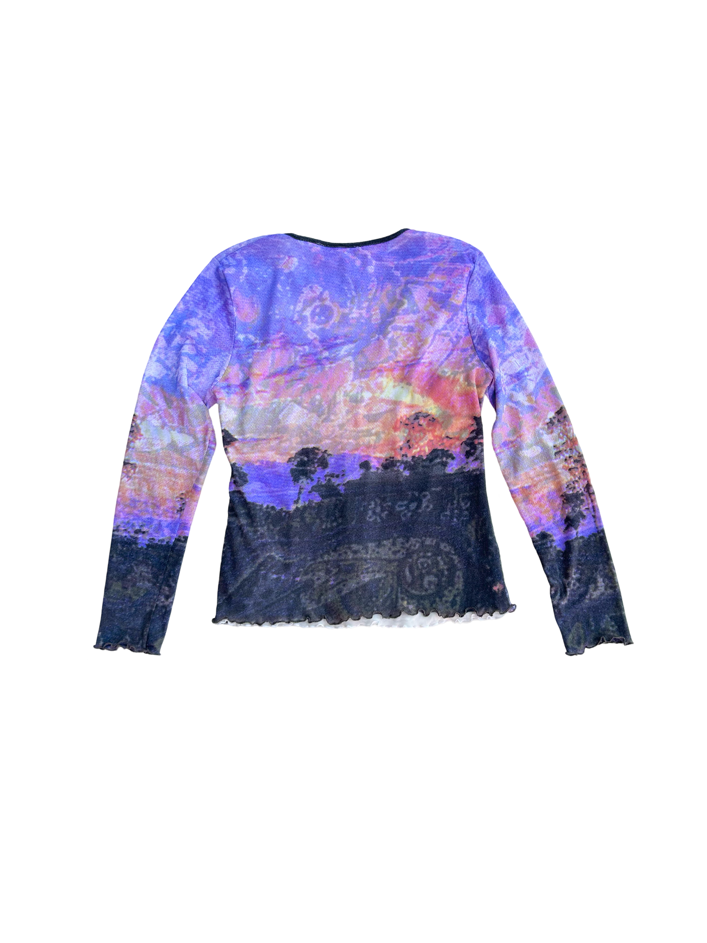 Graphic forest mesh top