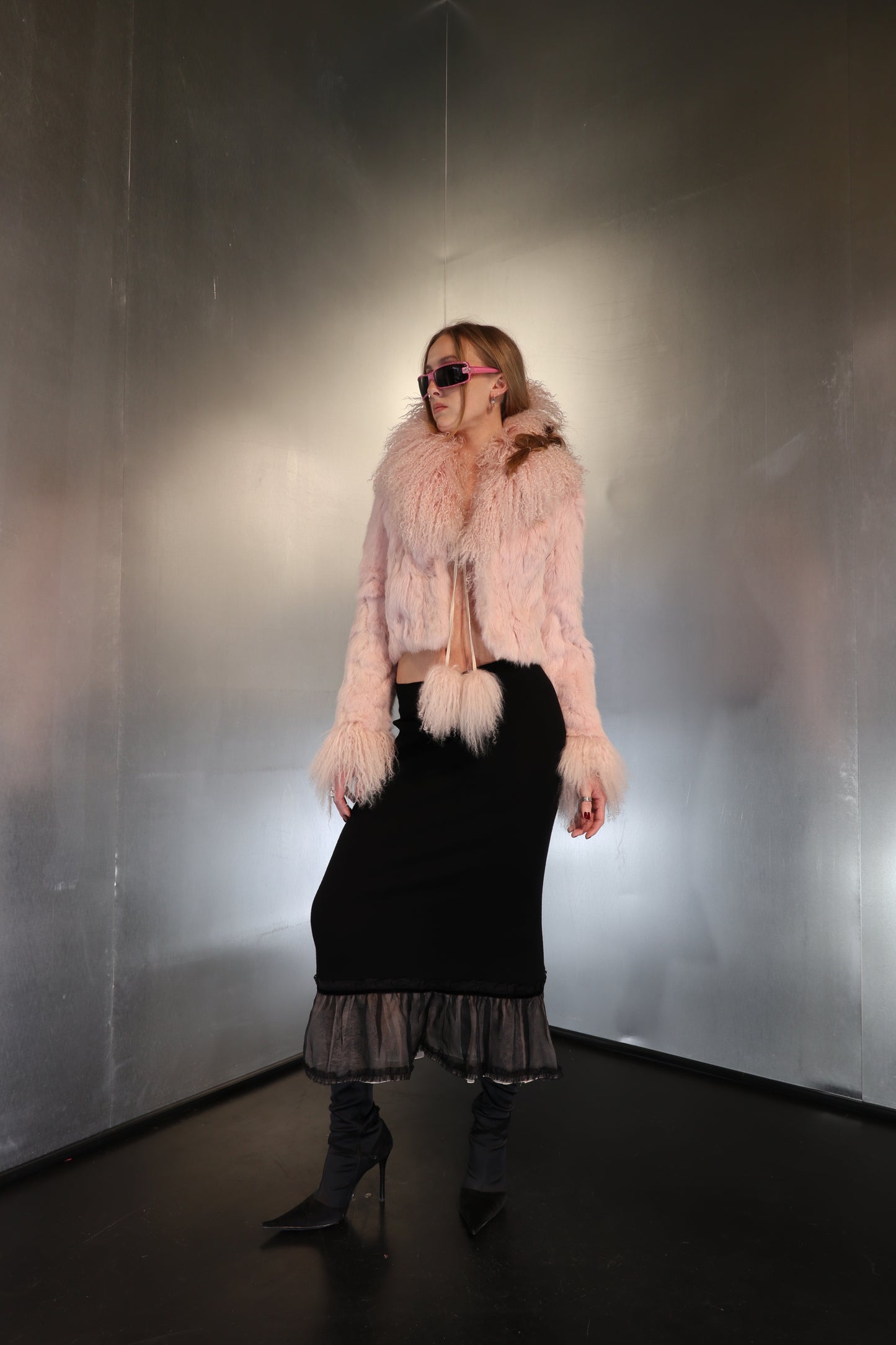 Rare Powder Pink Cropped Fur Jacket