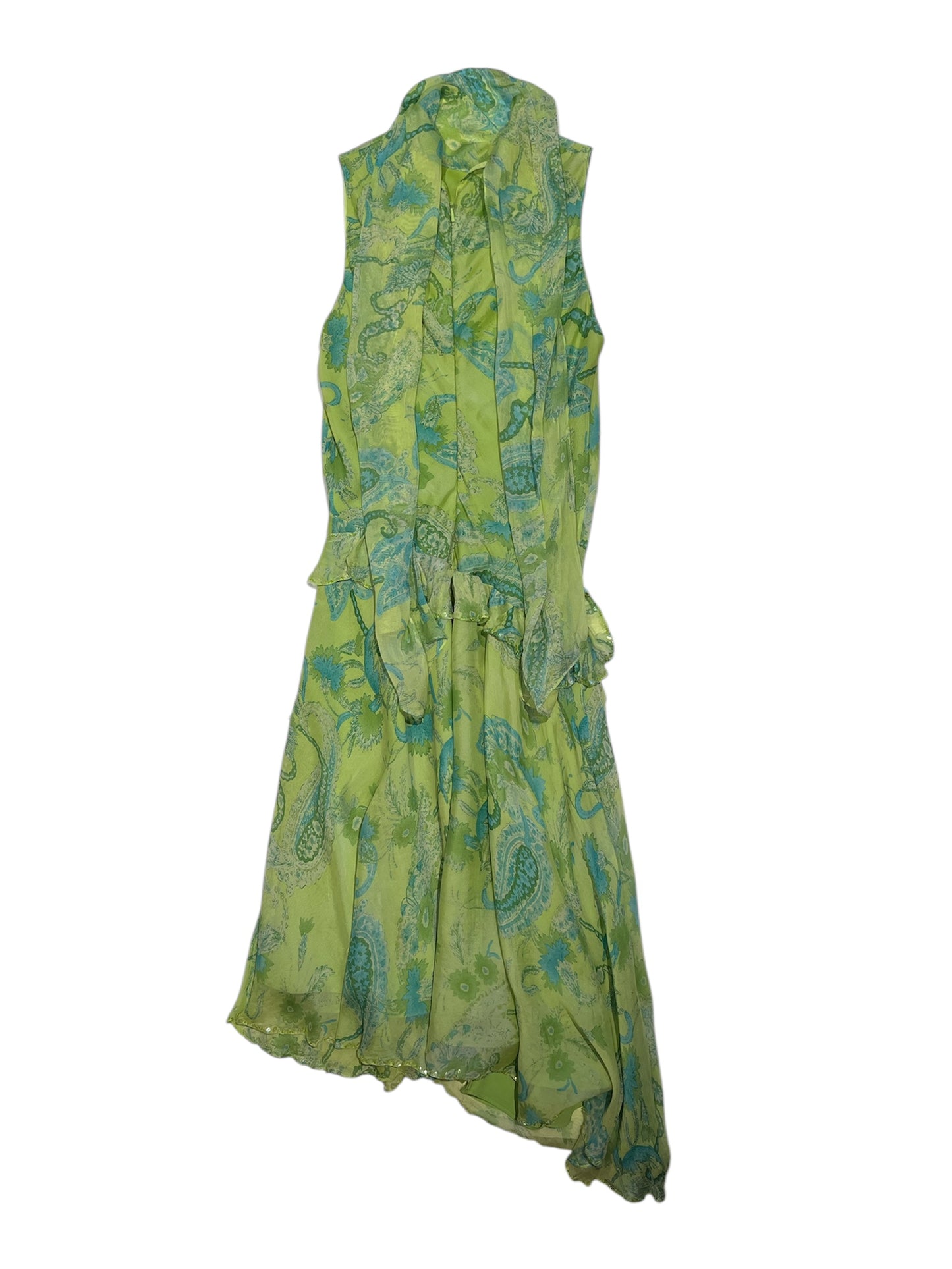 Green silk floral dress