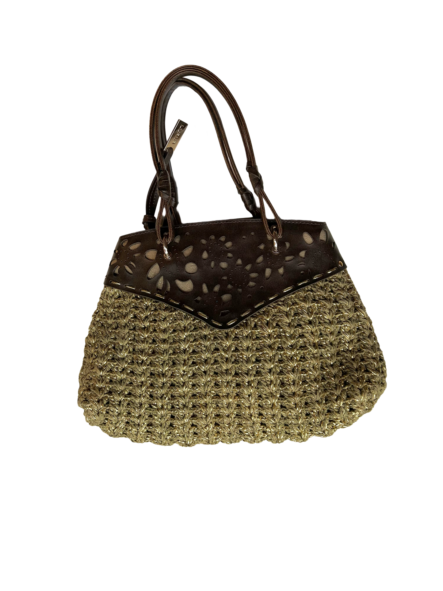 LUANA chocolate leather bamboo Borsa Pilar handbag