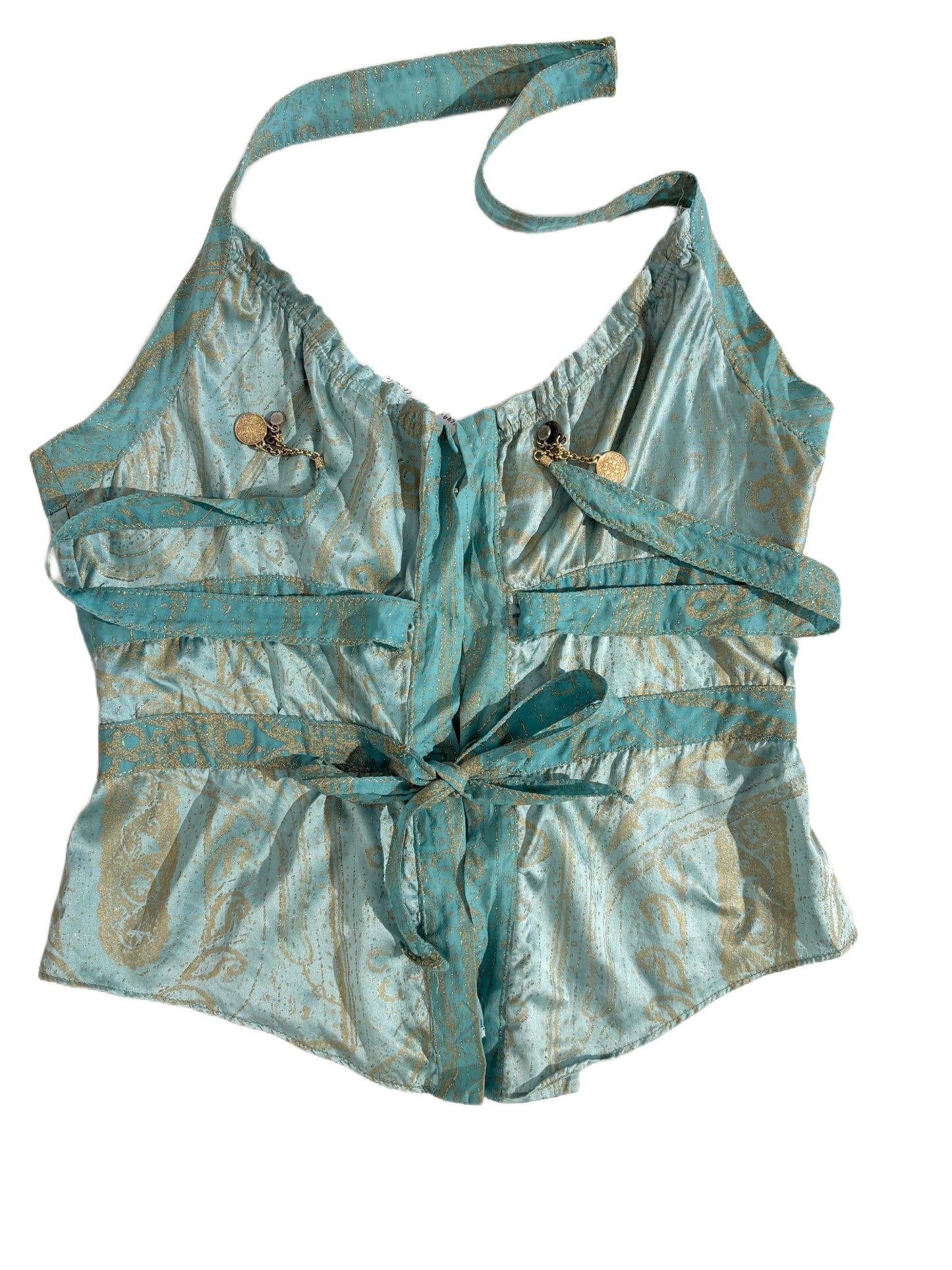 Roberto Cavalli Turquoise Brocade Corset Top