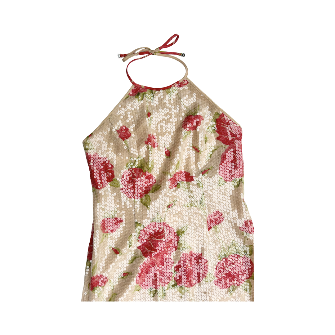 Glowing rose sequin silk maxi dress