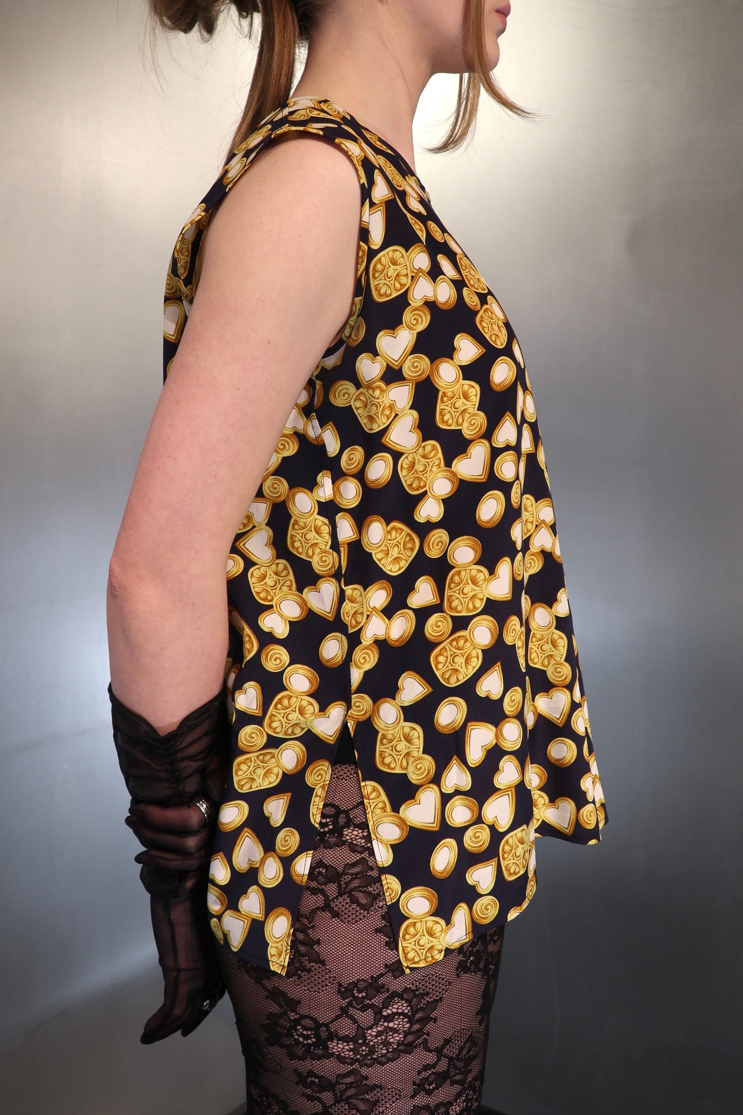 Vintage YSL Ornate Gold Hearts Silk Top