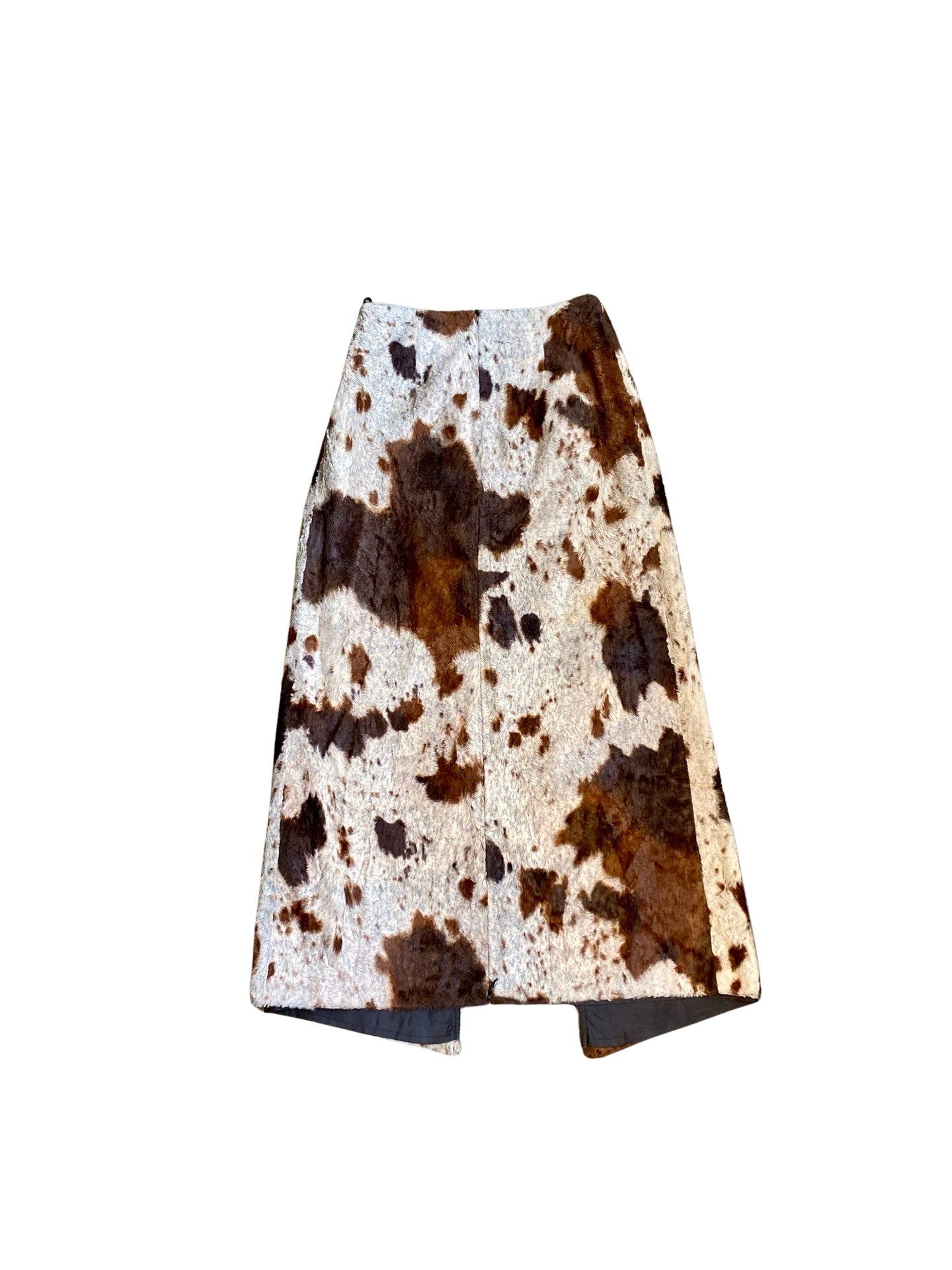 NICOWA COW PRINT FAUX FUR MAXI SKIRT Y2K