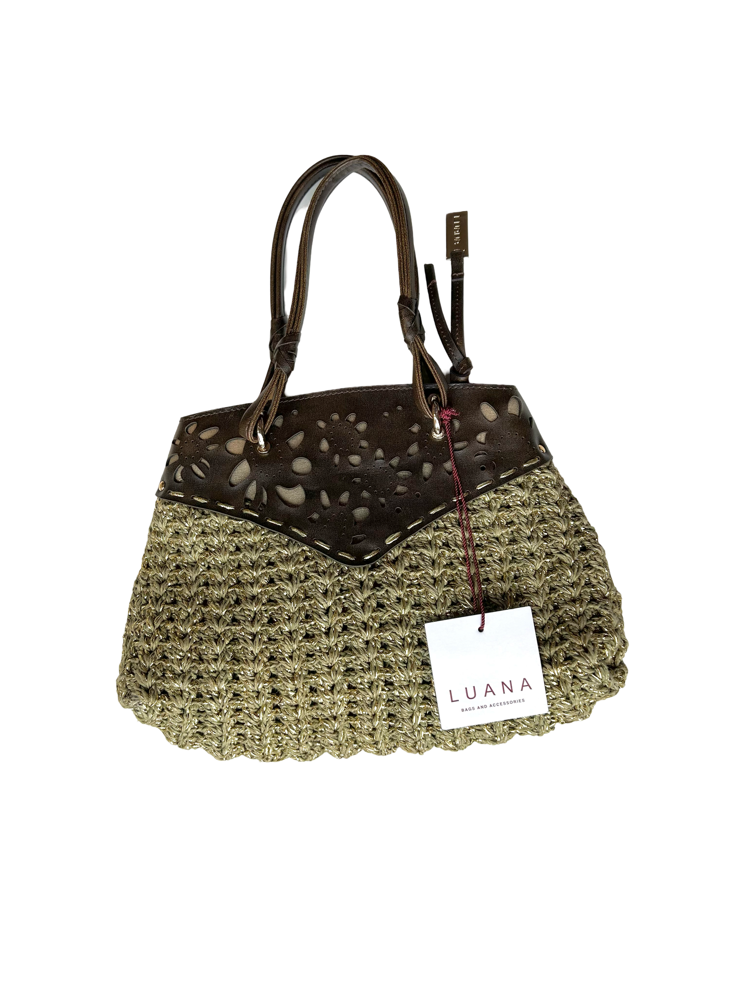 LUANA chocolate leather bamboo Borsa Pilar handbag