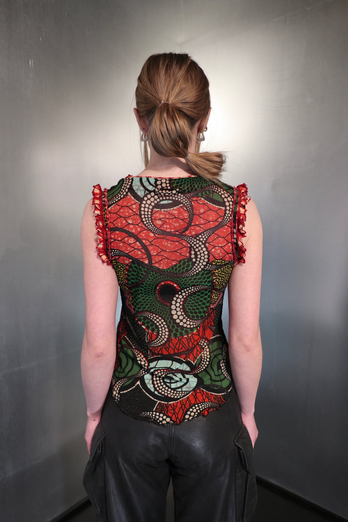 Gaultier Soleil Mesh Tribal Ruffle Top c.2004