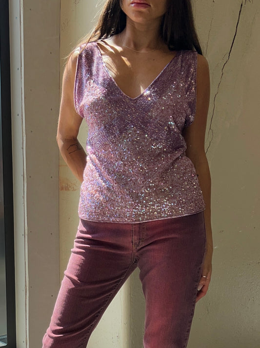 Luisa Spagnoli Lavender Sequin Top Y2K