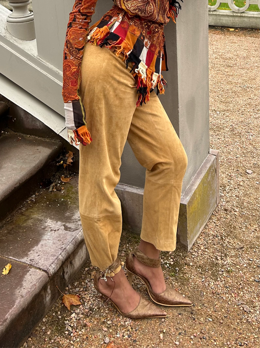 Italian soft suede belted trousers