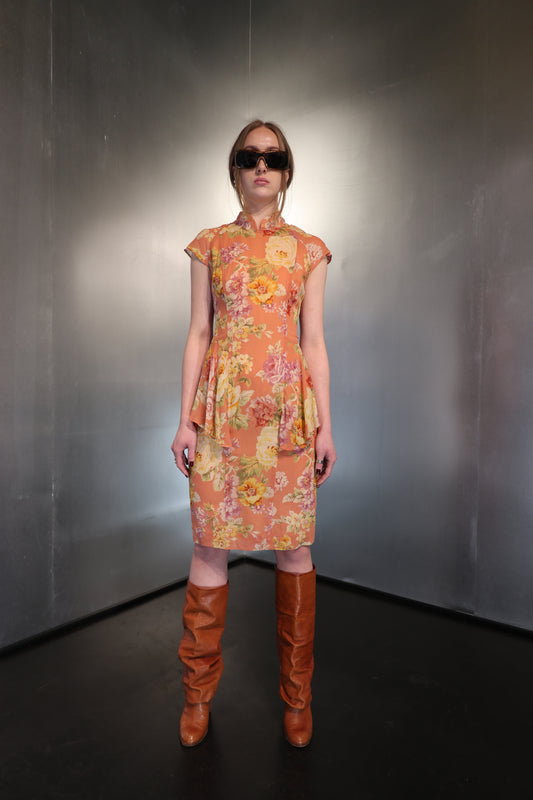 Guy Laroche Peach Floral Silk Dress