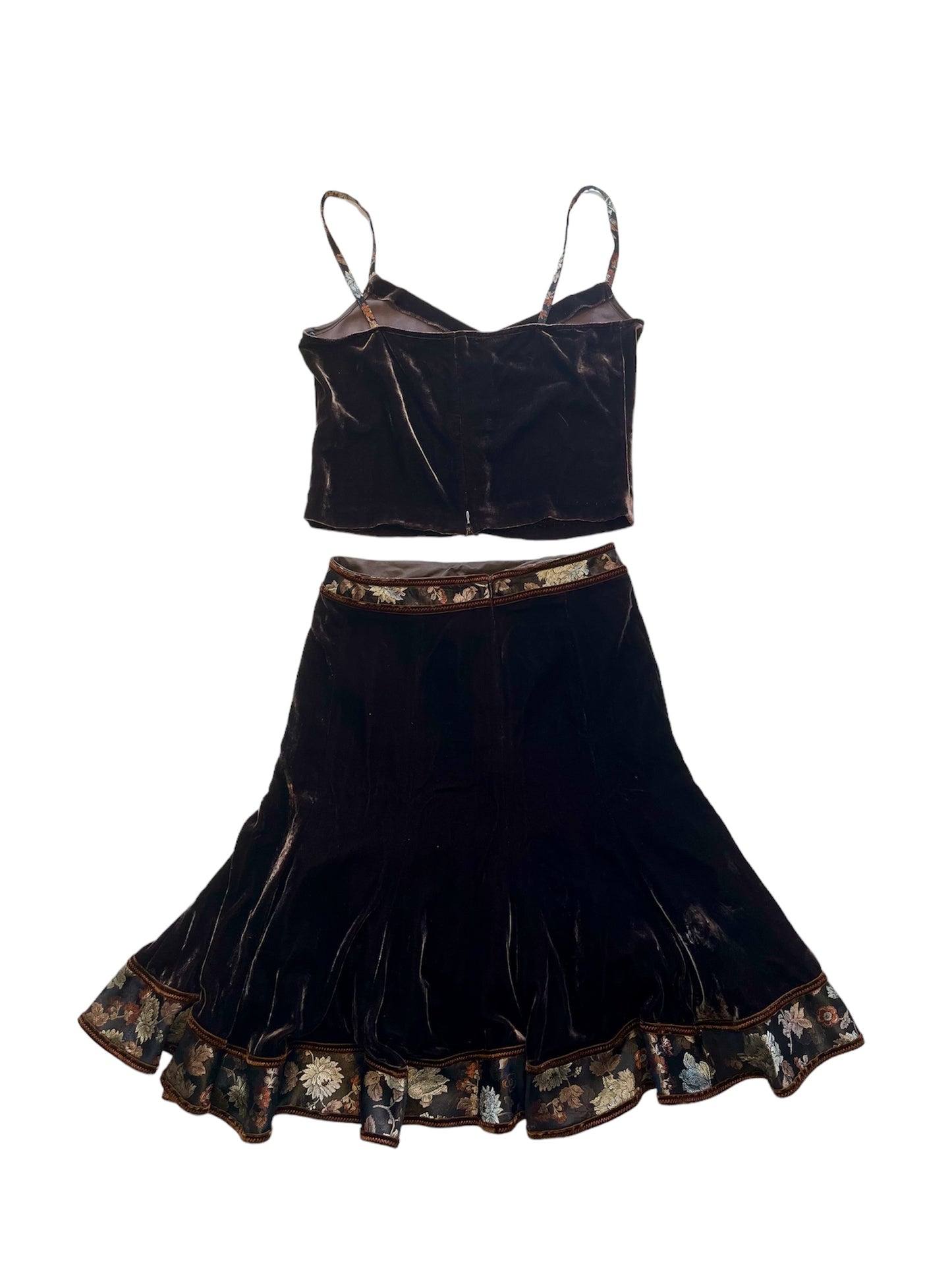 Brown embroidered silk set