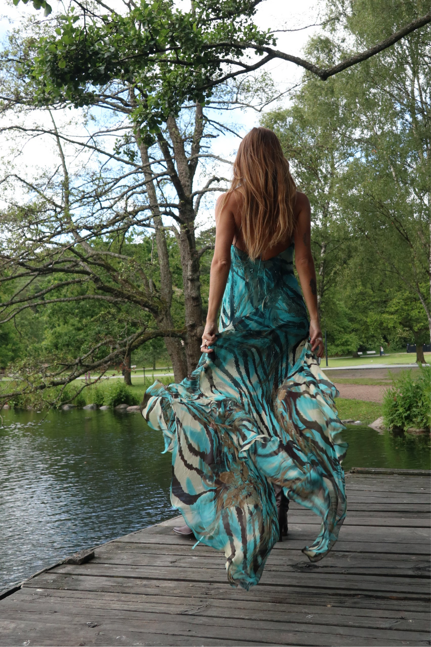 Turquoise silk mermaid gown