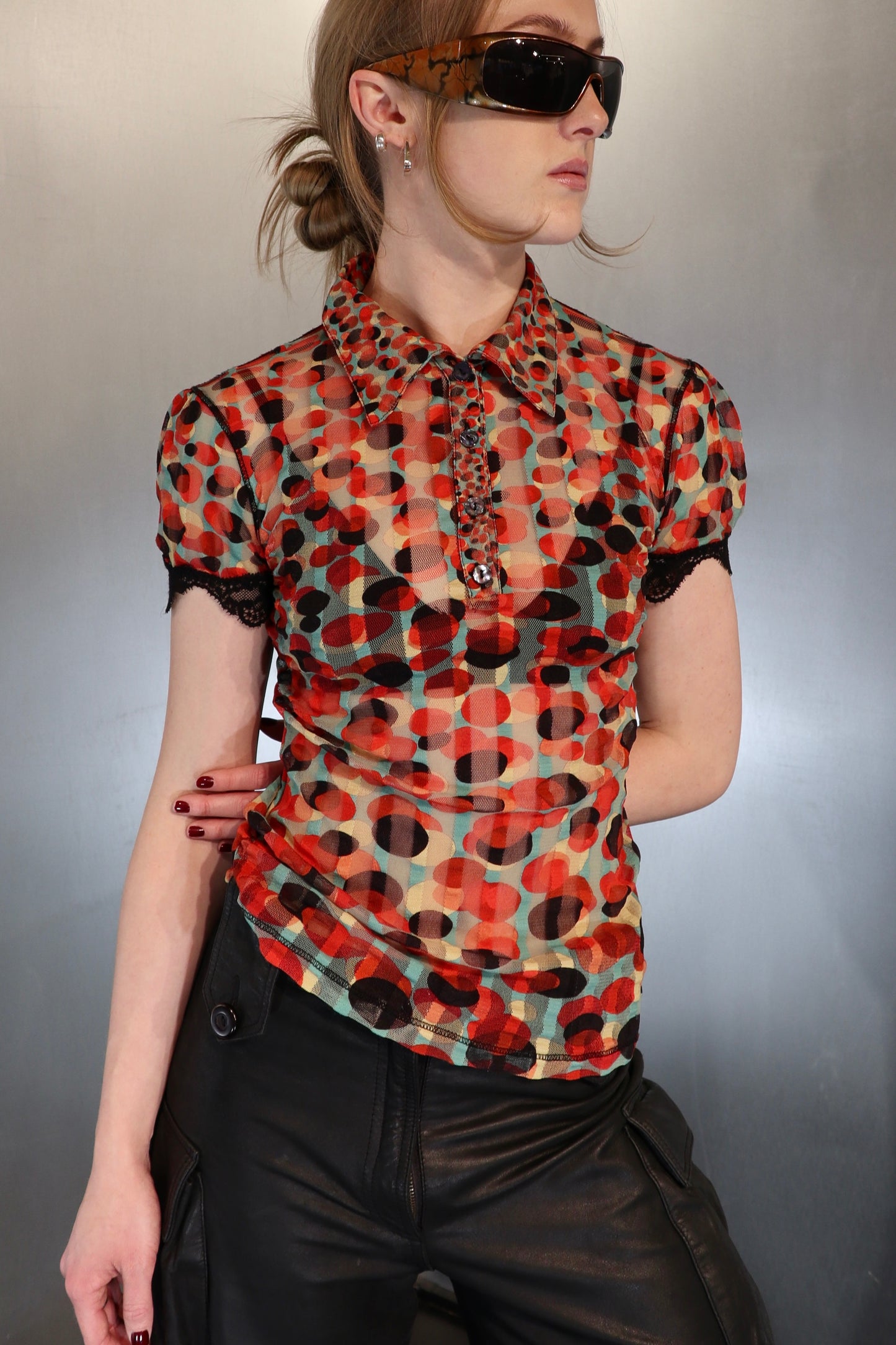 Gaultier Soleil Sheer Polkadot Mesh Top
