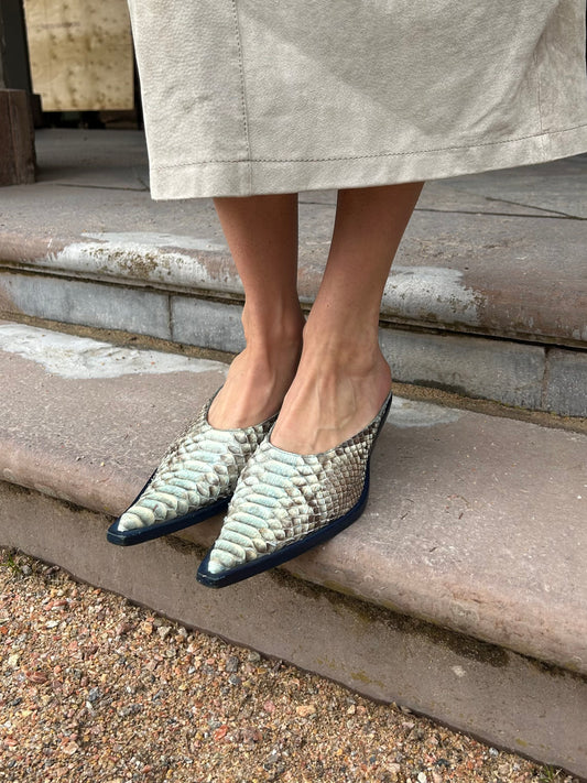 Dusty turquoise snake mules