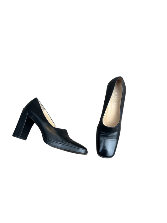 Gucci Black Square Toe Leather Platform