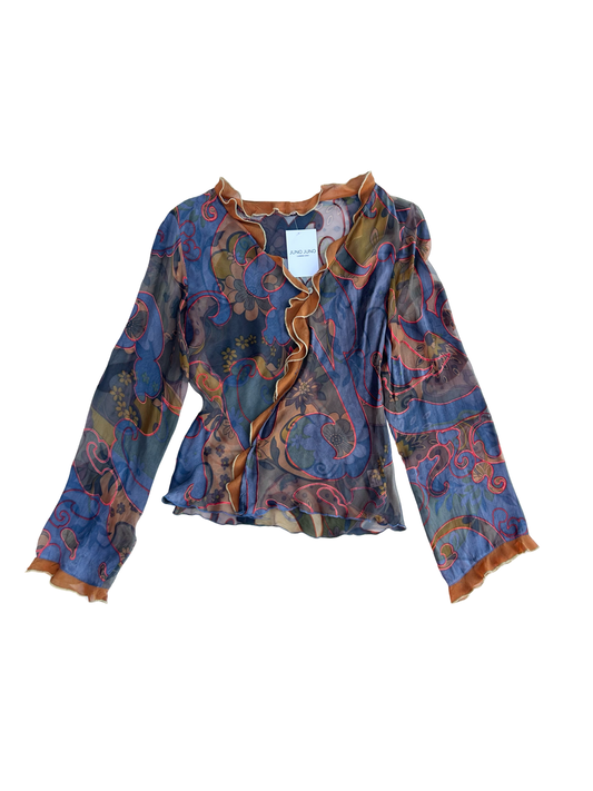 Frill long sleeve silk blouse