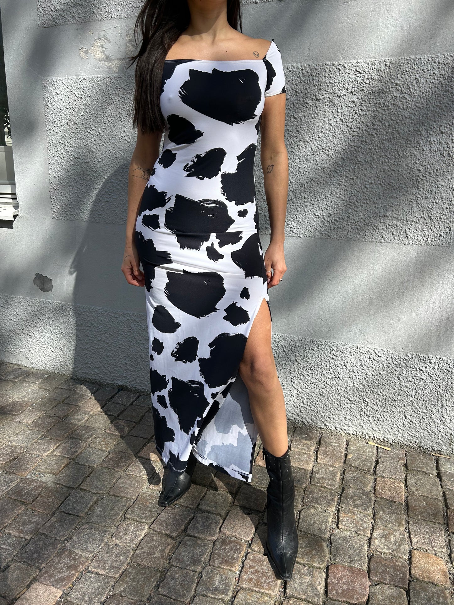 MOSCHINO cow print maxi dress