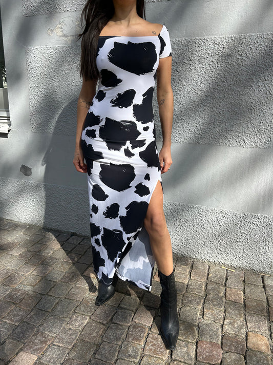MOSCHINO cow print maxi dress