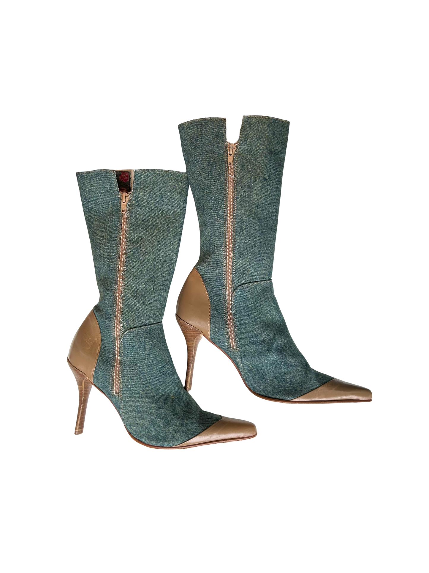 2000’s denim and leather pointy boots