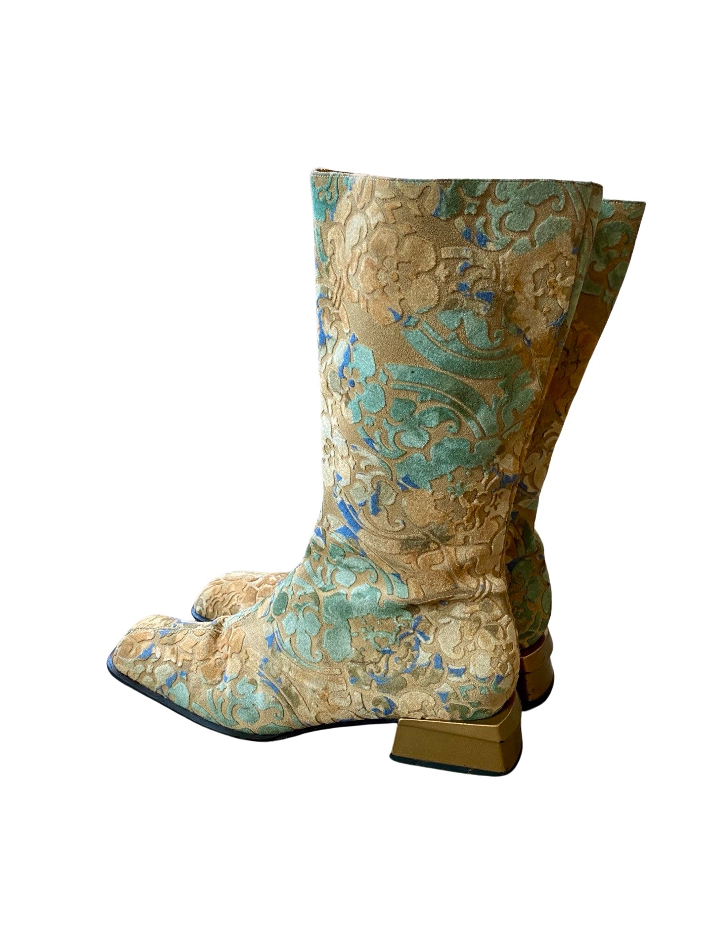 Floral Print Velour Boots 90’s
