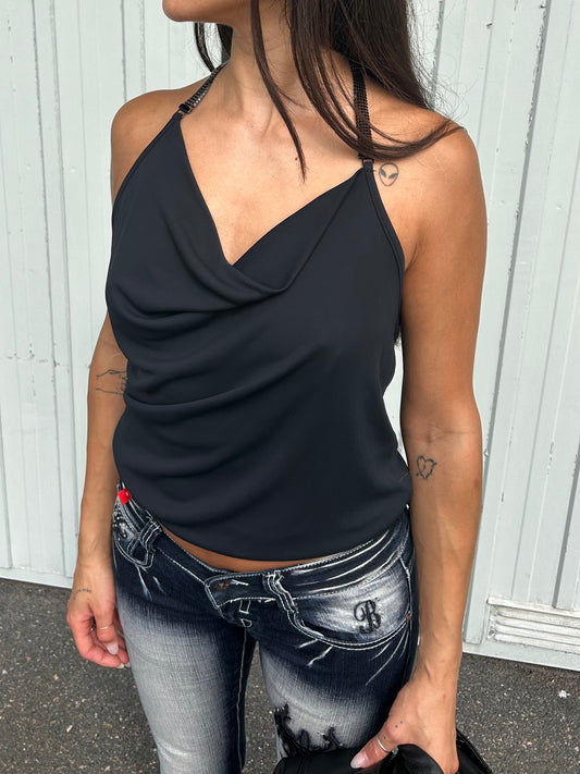 MUGLER bejeweled halter neck top
