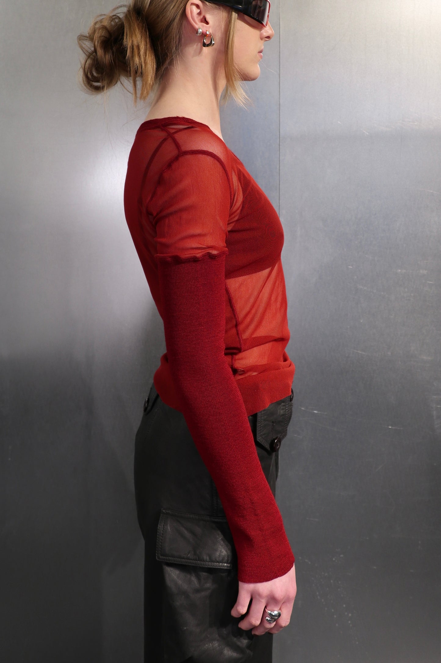 Gaultier Maille Knit Sleeve Mesh Top