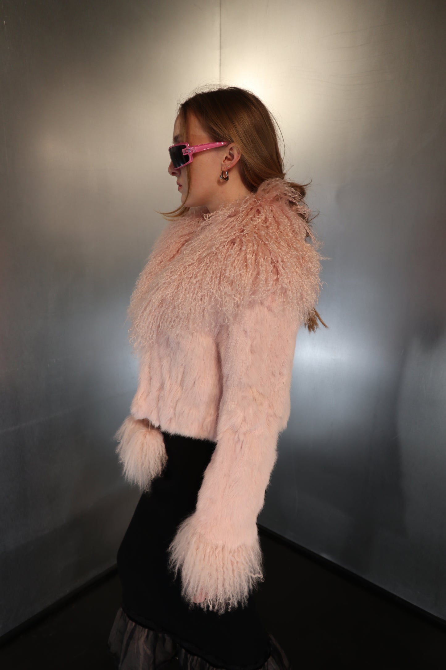 Rare Powder Pink Cropped Fur Jacket