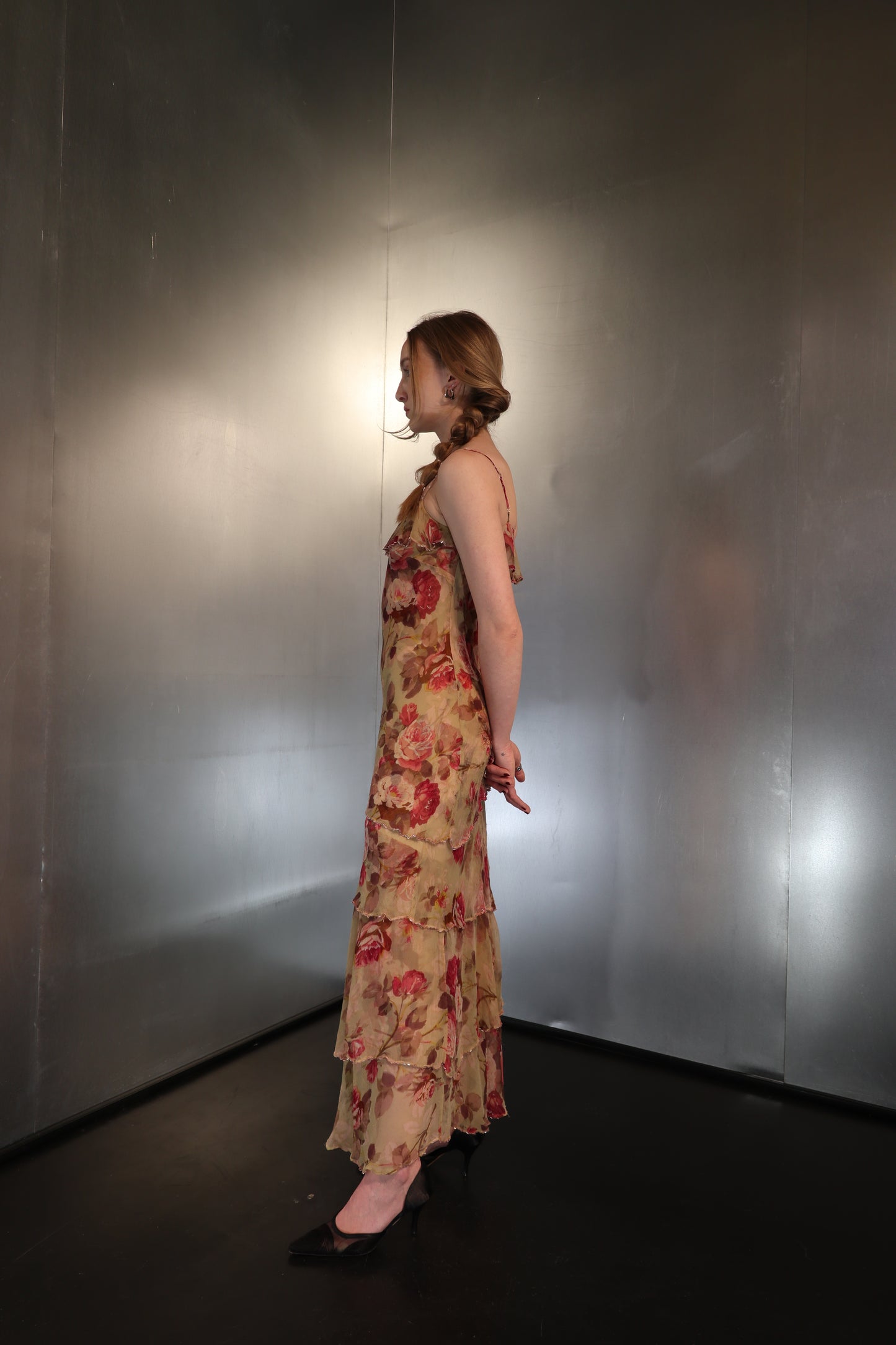 1990’s Rose Draped Silk Dress
