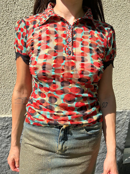 Jean Paul Gaultier polka dot mesh blouse
