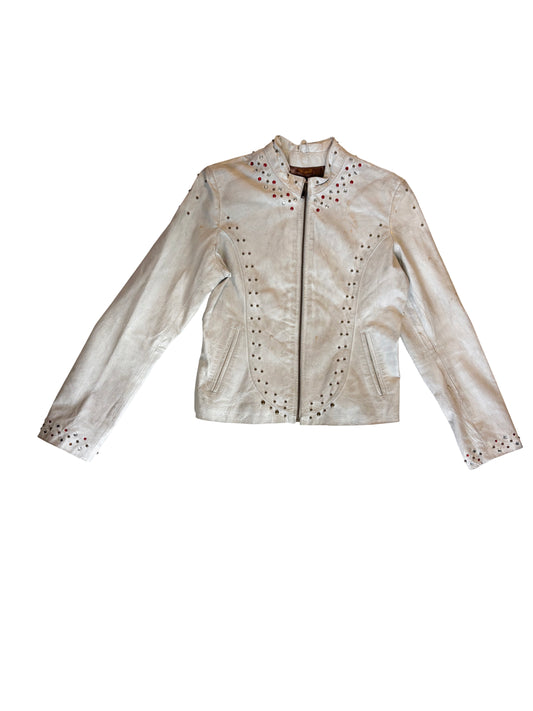 Leather Studded Tattooprint Jacket