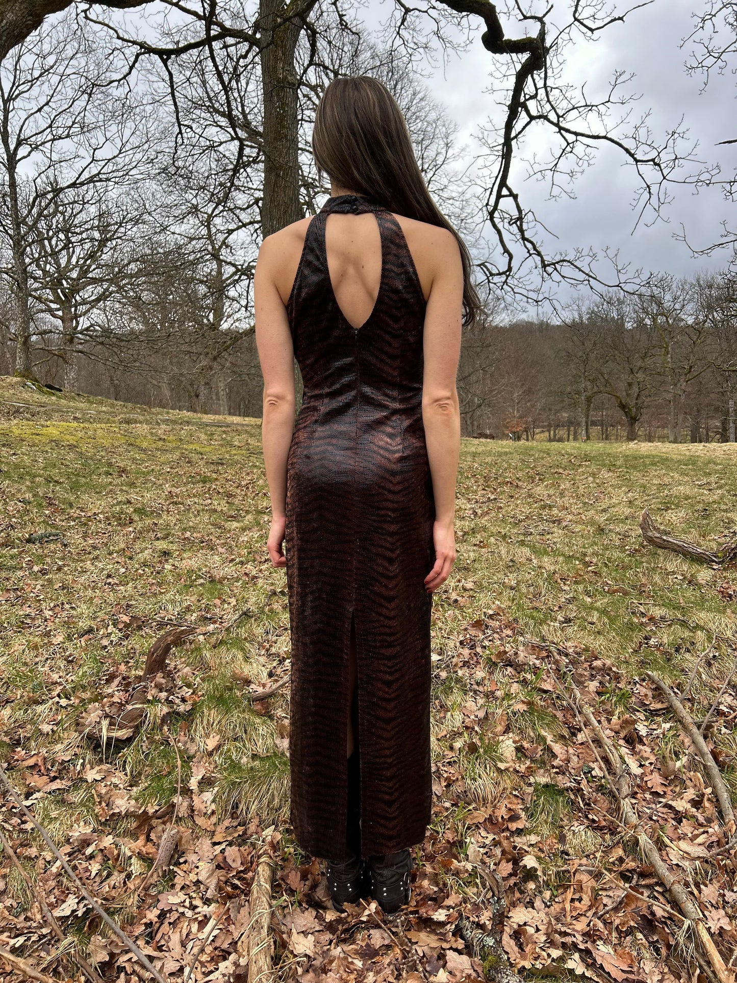 Python halter neck maxi dress