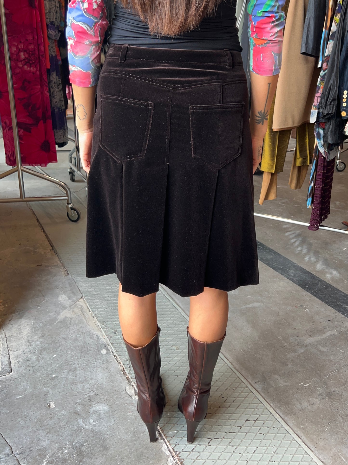 Miu Miu chestnut velvet pleated skirt