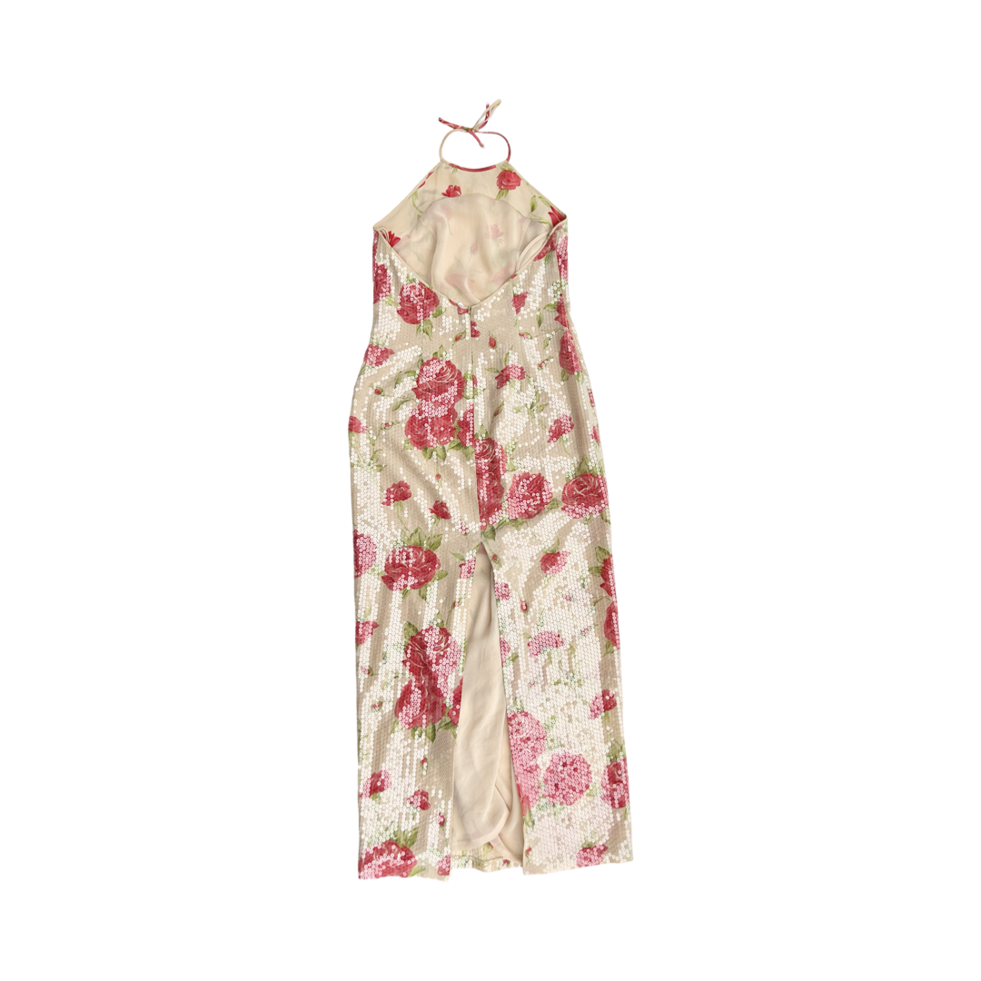 Glowing rose sequin silk maxi dress