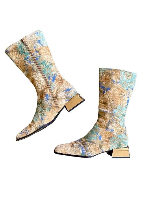 Floral Print Velour Boots 90’s