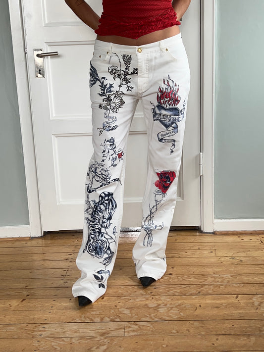 Roberto Cavalli Tattoo-Print Jeans