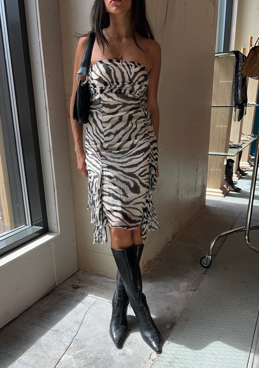 Zebra Strapless Silk Dress Y2K