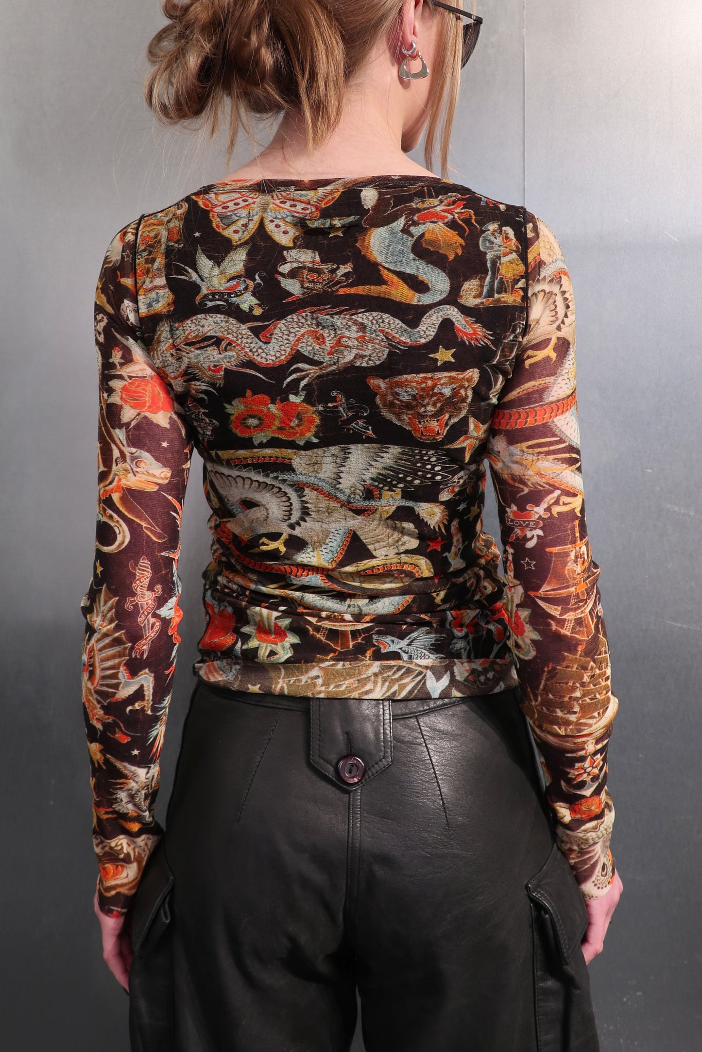 Gaultier Soleil Zodiac Tattoo Mesh Top c.2005