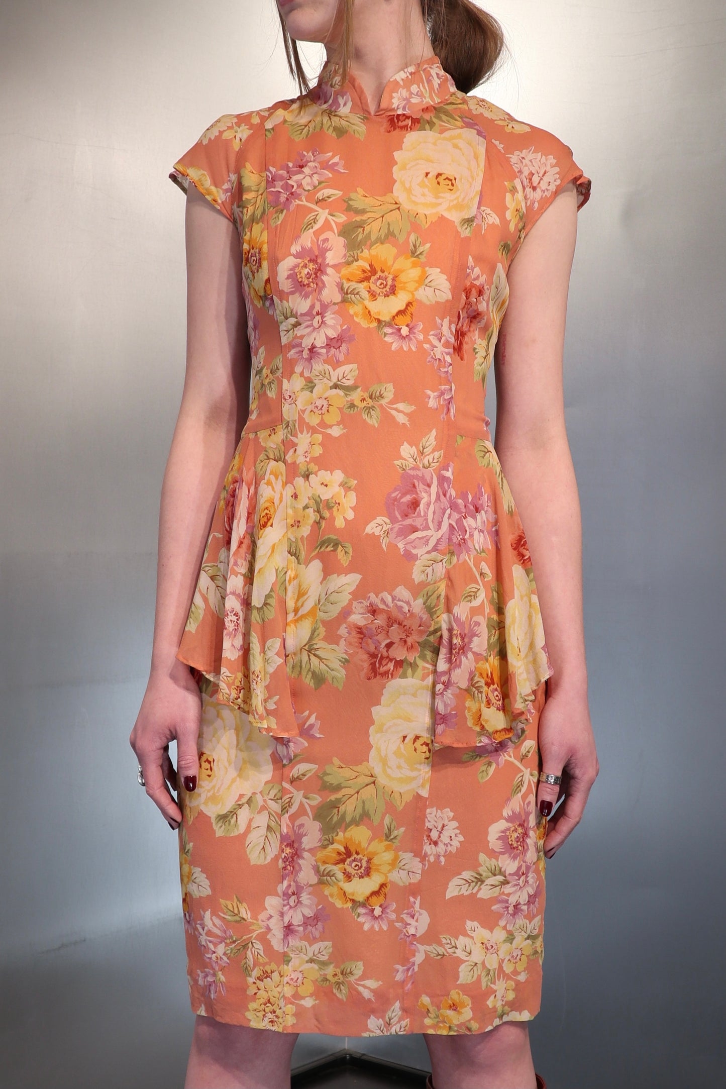 Guy Laroche Peach Floral Silk Dress