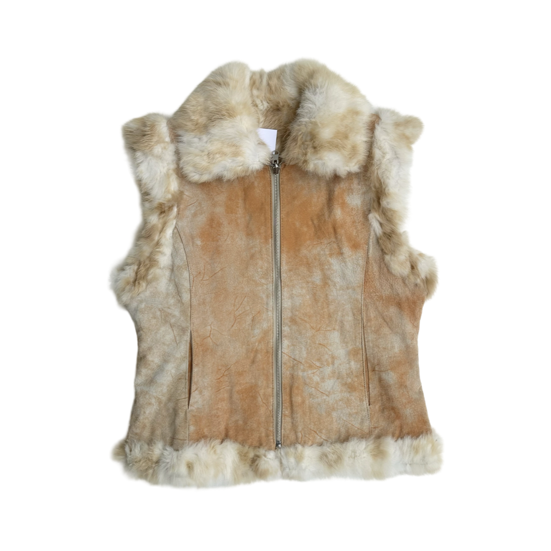 Reversible peach fur suede vest