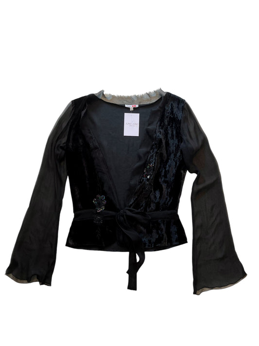 Embellished black silk blouse