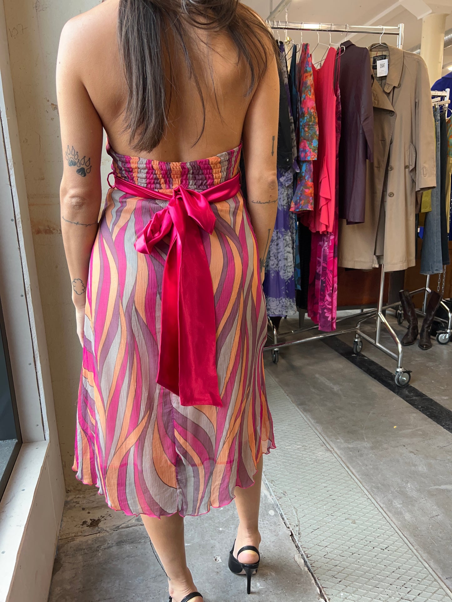 Abstract print halter dress