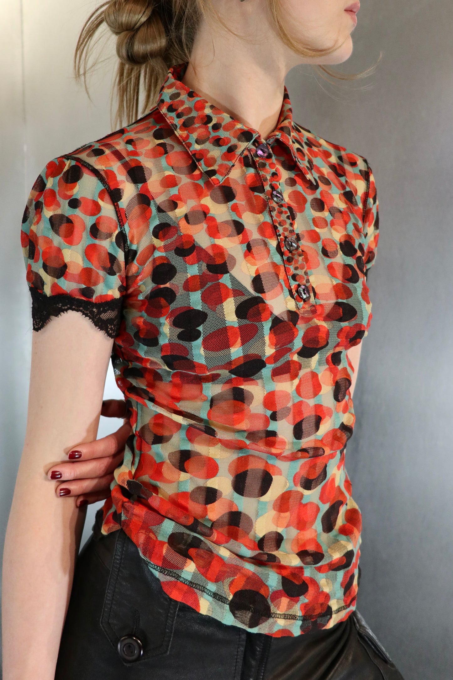Gaultier Soleil Sheer Polkadot Mesh Top