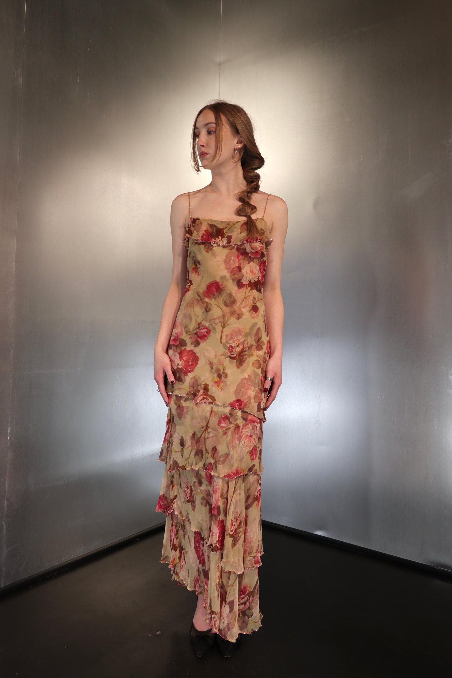 1990’s Rose Draped Silk Dress
