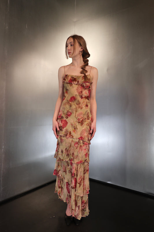 1990’s Rose Draped Silk Dress