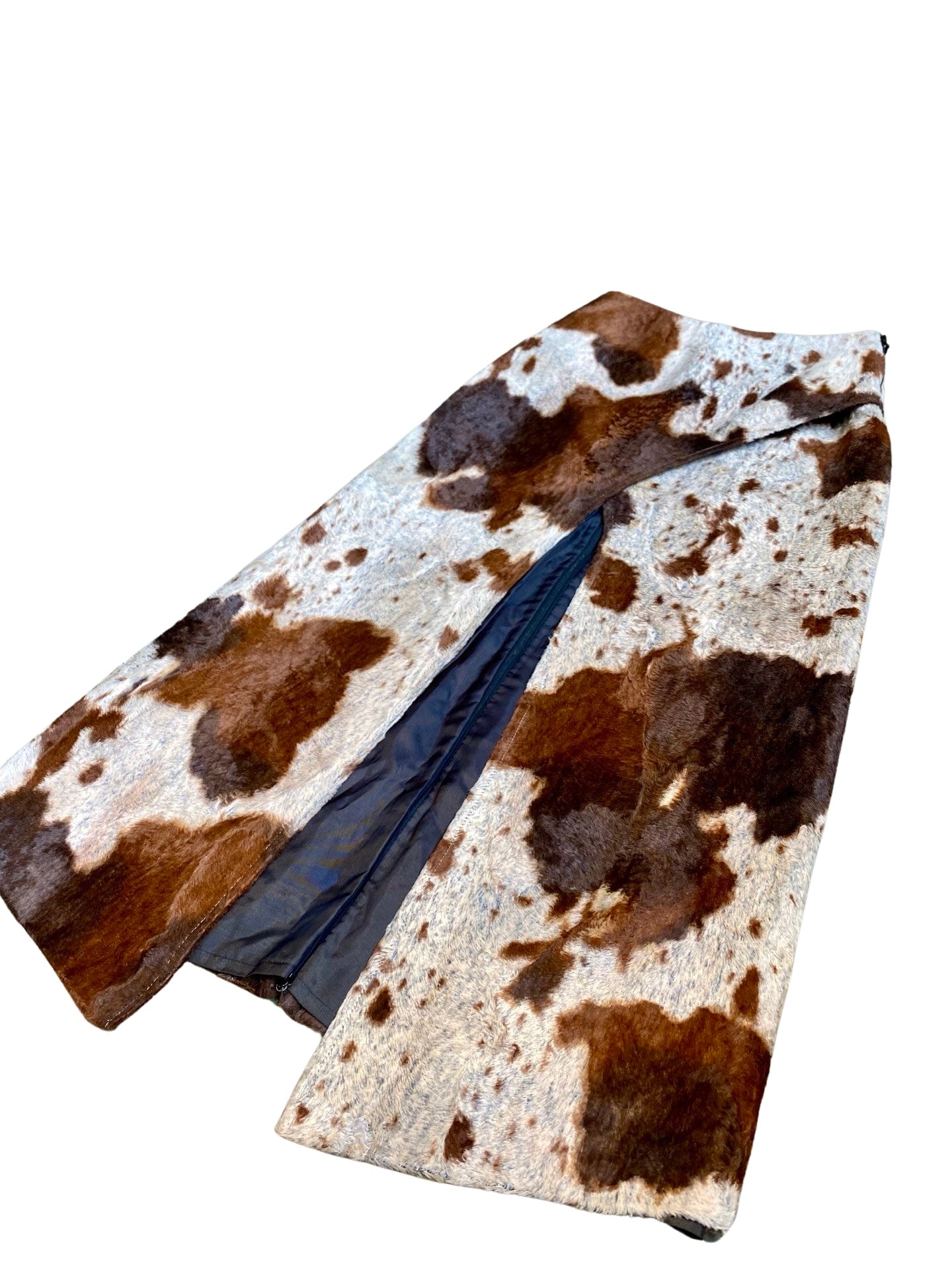 NICOWA COW PRINT FAUX FUR MAXI SKIRT Y2K