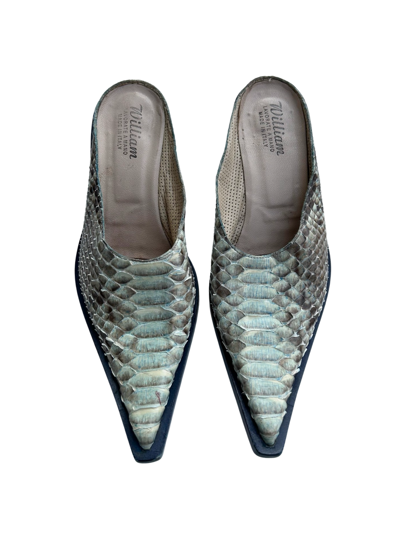 Dusty turquoise snake mules