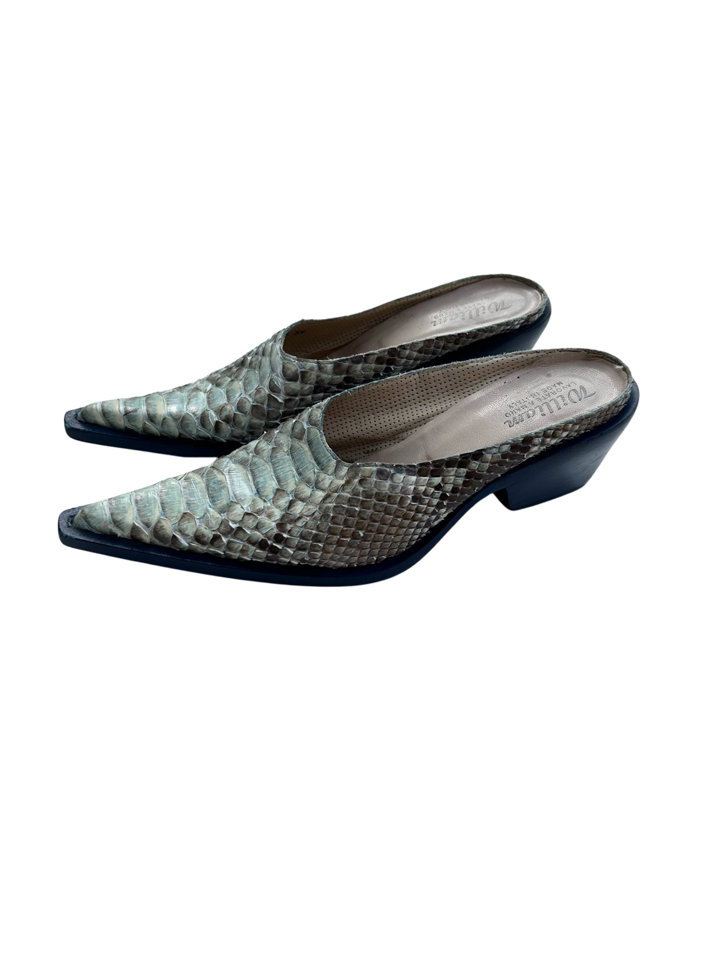 Dusty turquoise snake mules