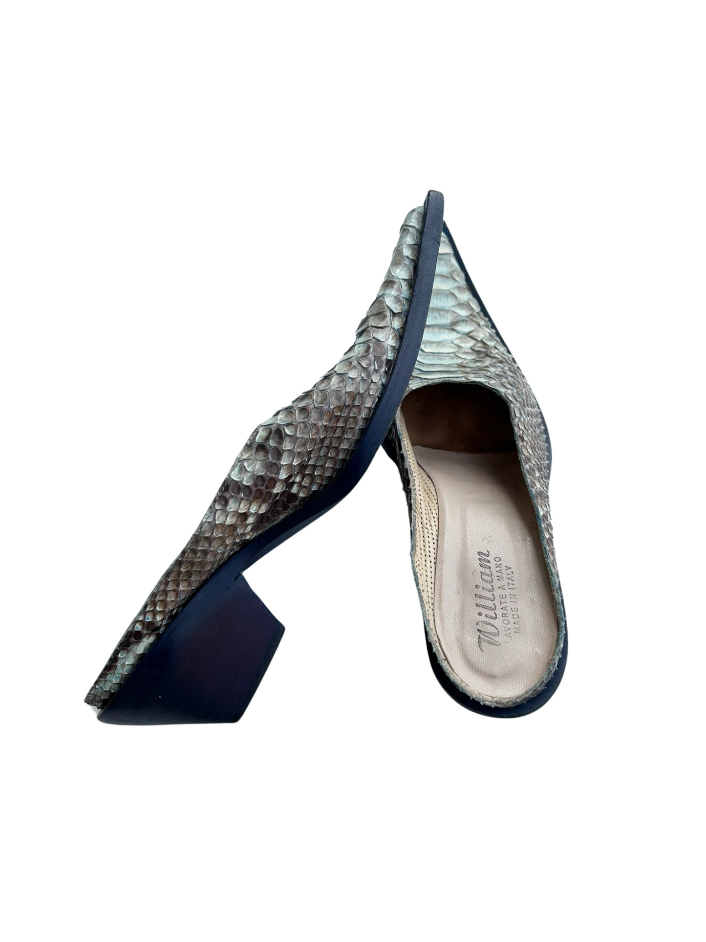 Dusty turquoise snake mules