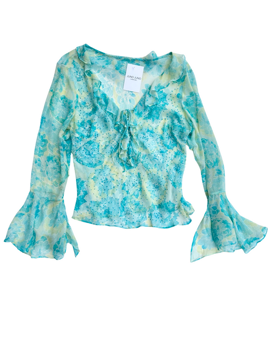 Floral embellished silk blouse